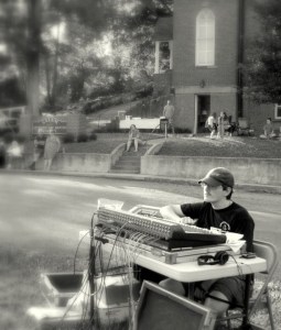 Tim at work on the sound board during a concert as Salem SDB church in Salem, WV.