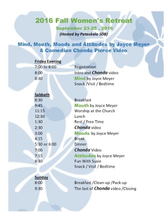 2016 retreat schedule